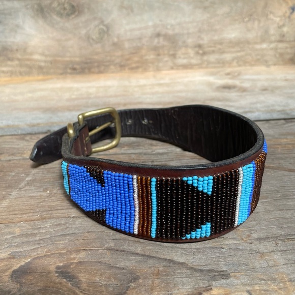 Vintage Artisan Tribal Hand Beaded Dog Collar - Picture 2 of 15